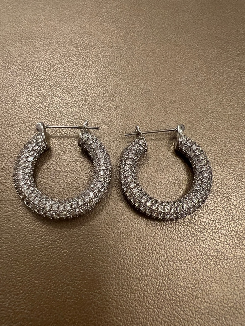 Silver Crystal Pave Hoop Earrings